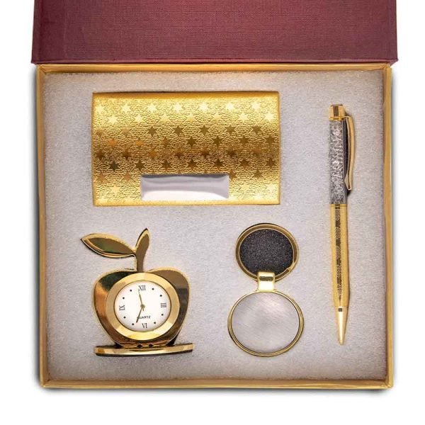 Combo 4 in 1 Corporate Gift Set with Apple clock Pen and Card Holder